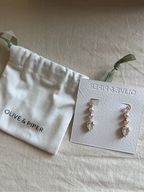 Olive & Piper White Pearl and Crystal Dangle Earrings